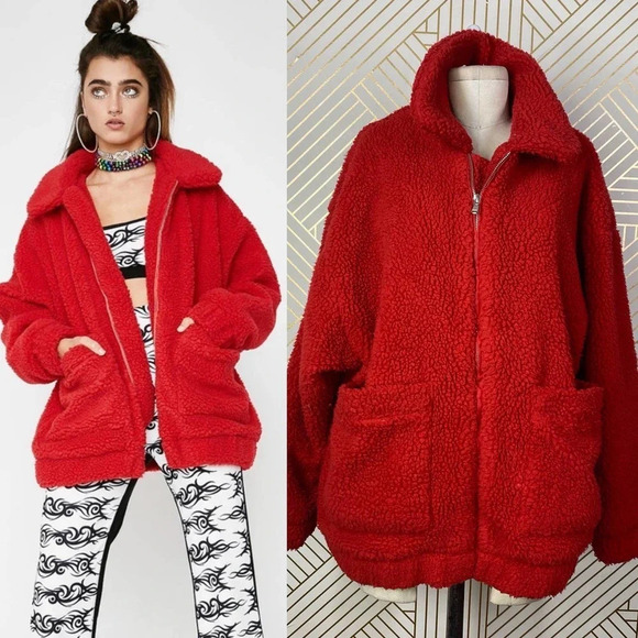 I.AM.GIA Jackets & Blazers - I.AM.GIA Pixie Teddy Coat Red Sherpa‎ Fleece